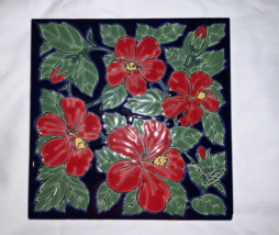Nassos Keramik 6 X 6 handmade Hibiscus Flower Tile Rodos Hellas - $20.35 CAD