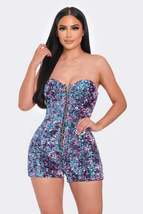 Blue Pink Sequins Sparkly Tube Top Short Jumpsuit Party Concert Outfit Romper_ - £31.08 GBP