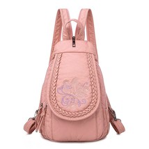 Embroidery Mini Backpa Women&#39;s Backpack Cute Flower Pattern Wash PU Leather Ladi - £117.36 GBP