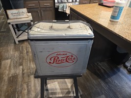 1950s Pepsi Cola Vintage Metal Aluminum Drink Cooler Ice Chest Silver - $148.49