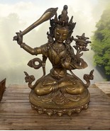 Manjushri Statue Bronze Buddah Sculture Statue with Sword Nepal 9&quot; Tibetan - $3,675.53 MXN