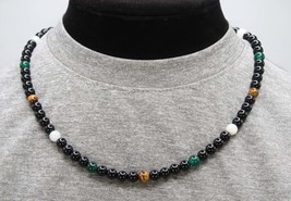 Ultimate Empowerment Necklace: Black Onyx, Moonstone, Green Jade, Yellow Tiger E - £27.53 GBP
