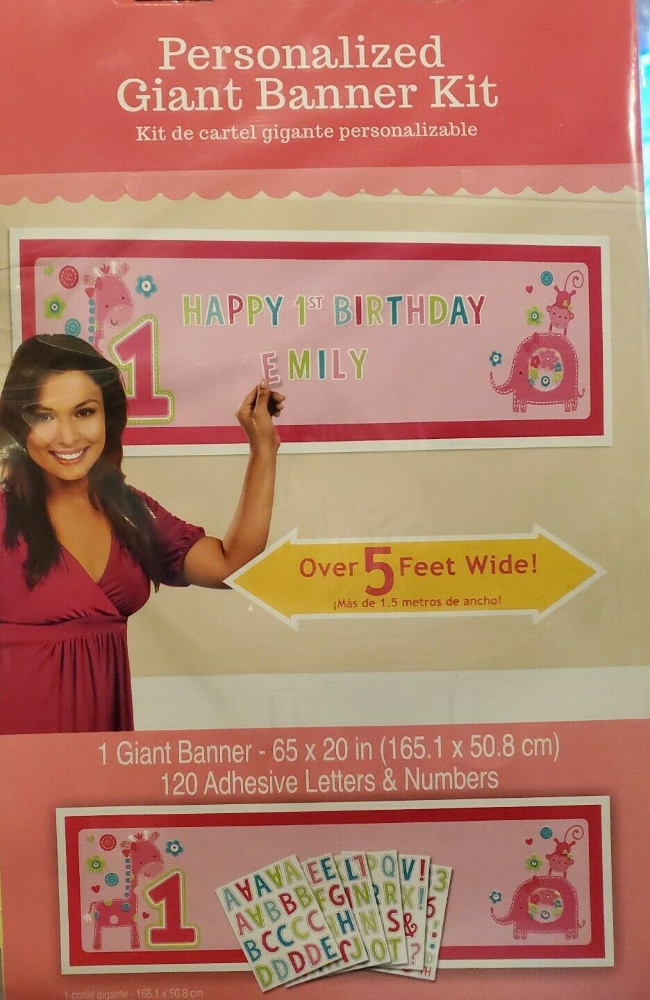 Personalized Giant Banner Kit - 1ST BIRTHDAY - Over 5 ft wide - PINK - £7.02 GBP