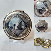 Sterling Silver Compact Camels On The Nile Middle Eastern Arabic Dbl Van... - $277.15