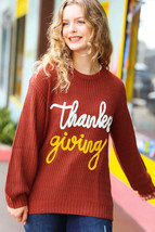 All I Want Thanksgiving Pop Up Embroidery Chunky Sweater - £44.05 GBP