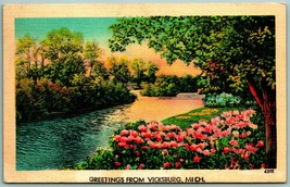 Generic Scenic Landcape Greetings From Vicksburg Michigan MI Linen Postcard F14 - £3.24 GBP