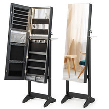 Freestanding Jewelry Cabinet with Full Length Mirror-Black - Color: Black - £124.11 GBP