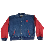 Vintage ID Wear Jean Jacket Men&#39;s XL Blue Denim Red Sleeves Varsity 90&#39;s... - £45.34 GBP