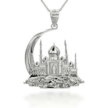 Sterling Silver Islamic Crescent Moon Hilal Ibn Ali Mosque Pendant Necklace - £26.43 GBP+