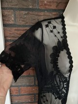 Sheer Kimono Black Fringe Small Short Sleeve Open Cardigan Xhilaration Lace Mesh - £8.90 GBP