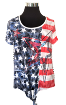 Onque Casual Tee Shirt Juniors Size X-Large  Red White Blue Casual Sequins - £9.93 GBP