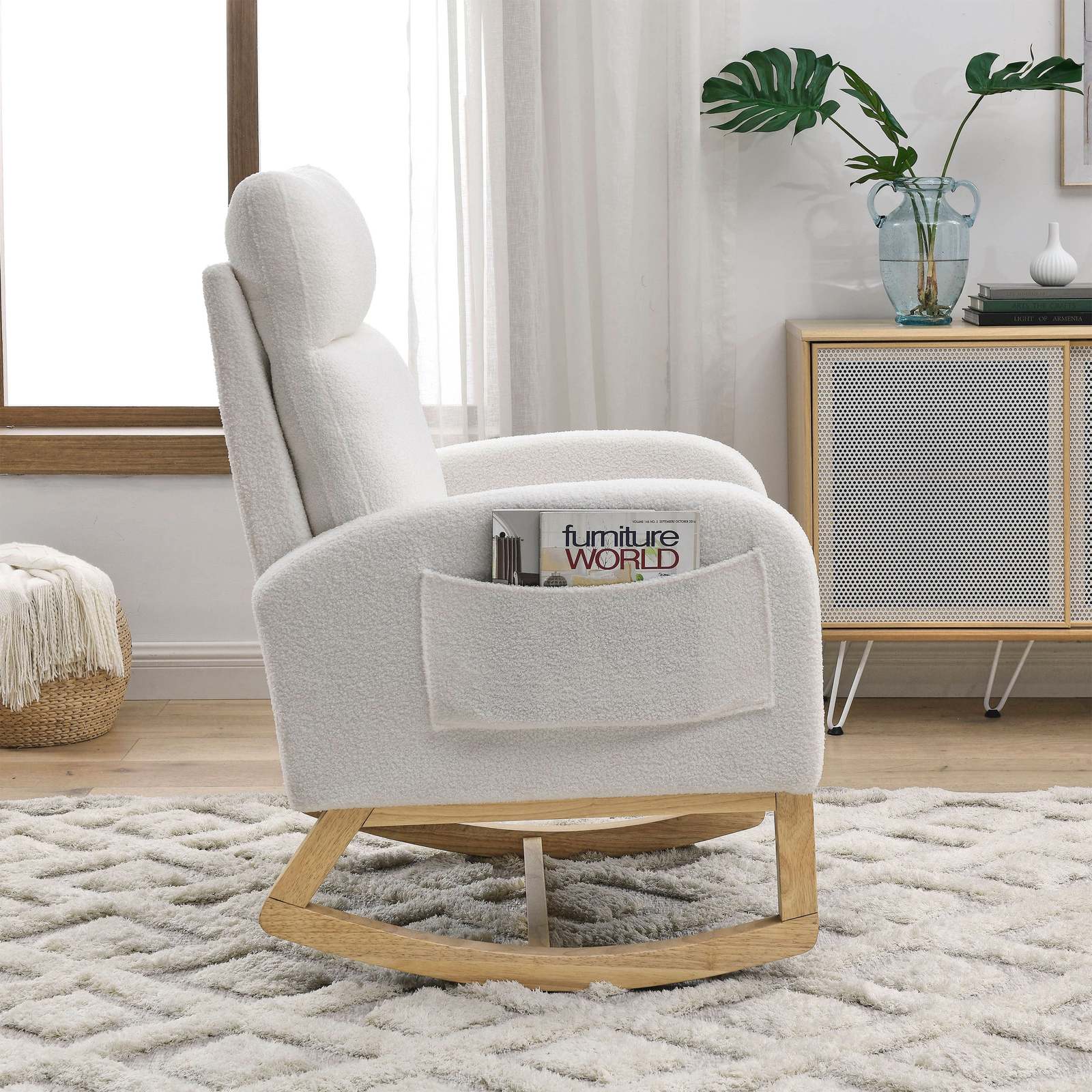 Welike Modern Accent High Back Living Room Lounge Rocking Chair, Ivory Item image 2