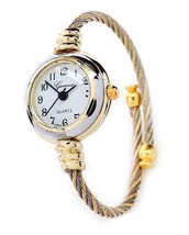 2Tone Gold Silver Cable Band Ladies Bangle Cuff Watch - $51.49
