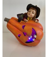 Vintage Halloween Decor Color Changing Light Up Pumpkin w/ Girl Witch Fi... - $1,278.20 MXN