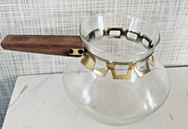 Vintage Inland MCM Clear Glass Coffee Carafe No Stopper Gold Metal Band ... - $21.77