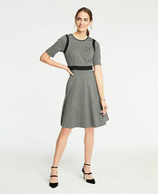 Ann Taylor Black Plaid Short Sleeve Crew Neck Contrast Trim Fit Flare Dress 2 - £47.94 GBP