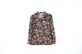 Vtg 70s Mid Century Modern MCM Womens S Knit Flower Collared Button Shirt USA - £62.09 GBP