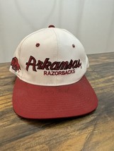 VINTAGE Arkansas Razorbacks Hat Cap Sports Specialties Script Logo White Red - £77.57 GBP