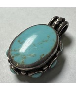 Sterling Silver Oval Turquoise Necklace Pendant Charm Vtg - $786.85 MXN