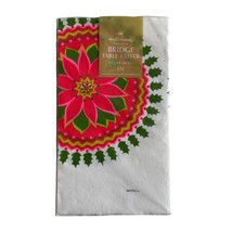 Hallmark Christmas Flower Plans-A-Party Holly 44 x 44 in Bridge Table Cover NOS - $29.69
