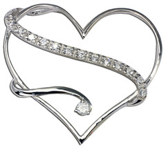 Sterling Silver Ribbon Slanted Heart Slider CZ Pendant Necklace Snake Chain  - £20.35 GBP