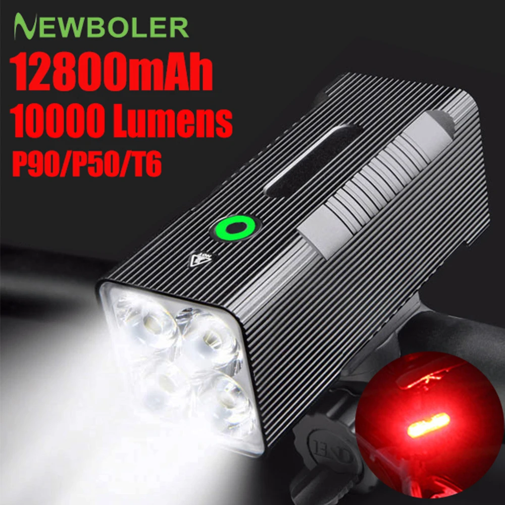 NEWBOLER 12800mAh Bike Headlight USB Power Bank 10000Lumen Bike Light P90 P50 T6 - £28.93 GBP+