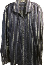 Bugatchi Uomo Men’s XXL Blue Striped Long Sleeve Button Down Cotton Shirt - £15.68 GBP