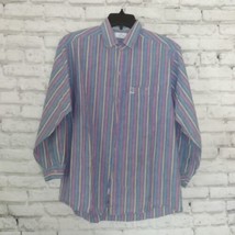 J Lea Mens Button Up Shirt Small Blue Striped Vintage Long Sleeve 90&#39;s - £19.92 GBP