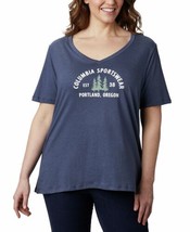 Columbia Womens Plus Size Relaxed V-Neck T-Shirt 2X Nocturnal Heather/Csc Badge - £28.04 GBP