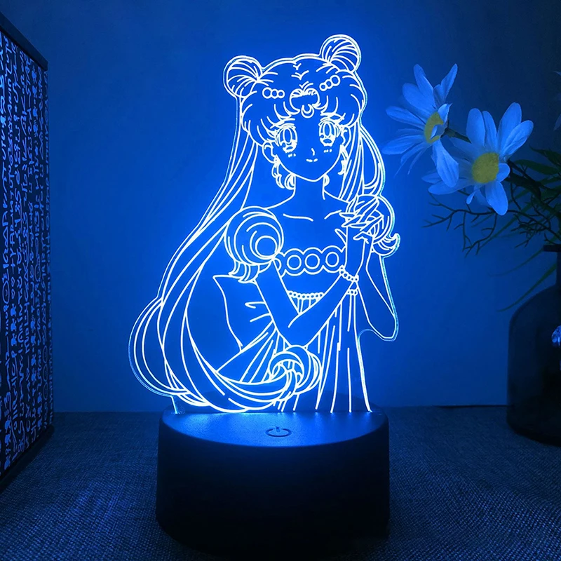 1pcs Anime Figure Sailor Moon Tsukino Usagi Moon Warrior 3d Led Lamp Bedhome - £14.97 GBP