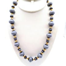 Vintage Gray and Black Beaded Lucite Necklace with Gold Tone Spacers - £30.16 GBP