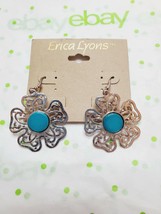 Erica Lyons Silver Tone French Wire Dangle Drop Earrings Silver W Turquoise Cent - £11.34 GBP