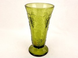 Vintage Bouquet Vase, Green Depression Glass, Grapes, &amp; Leaves, Indiana ... - $19.55