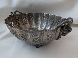 Vintage Ram&#39;s Head Handle Silver Plated Reticulated Bowl Handles 17 x 11... - £134.45 GBP