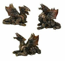 Set Of Three Steampunk Mechanical Robotic Cyborg Winged Dragon Figurine Statues - £28.46 GBP