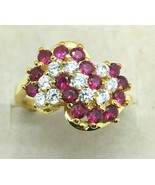 1/2Ct Simulated Ruby &amp; CZ  Yellow Gold Plated Silver Cluster Engagement ... - £51.45 GBP