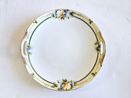 Nortake Morimura Porcelain Two Handle Serving Plate 9.75&quot; Blue Yellow Floral - $19.79