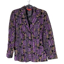 Joni B Blazer S Womens Floral Purple Black 3 Buttons Collared Velour Str... - $27.58