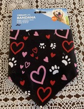 Vibrant Life Dog Bandana  Medium Large Heart Paw Print Design Red Black Pink - £8.38 GBP