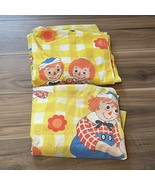 Vintage Raggedy Ann &amp; Andy Lot Of 2 Twin Fitted Sheets Yellow White Squares - $18.99