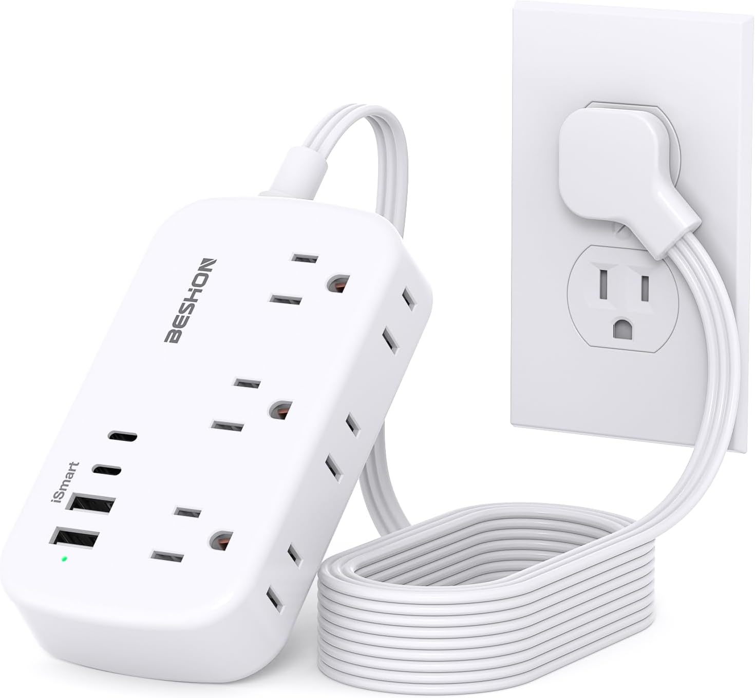 15Ft Flat Plug Power Strip With Usb C, Flat Extension Cord, 6 Outlets 4 Usb - $34.96