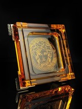 VERSACE  &quot;MEDUSA PRISMA AMBER &quot; CRYSTAL ASHTRAY NIB - $575.00