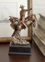 Ebros Rustic Western Rodeo Cowboy W/ Bucking Bull Bronze Electroplated Figurine - £28.93 GBP