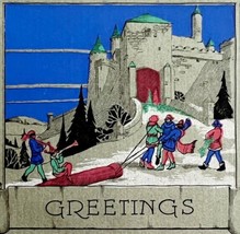 Christmas Victorian Style Greeting Card Sledding Castle Toboggan 1910s PCBG11B - £15.46 GBP