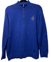 Vtg Lauren Ralph Lauren Womens Knit Sweater Blue 1/4 Zip Embroidered Cre... - £14.70 GBP