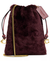 Coach Drawstring Pouch In Shearling Phone Crossbody ~Nwt~ CE759 Sangria - £154.31 GBP