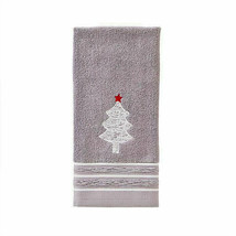 Christmas Tree Holiday Hand Towels Fir Embroidered Set of 2 Gray 25&quot;x16&quot; - £24.45 GBP