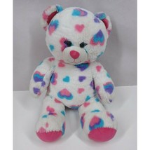 2014 Build A Bear White Teddy Bear With Colorful Hearts 16" Plush Soft - $14.54