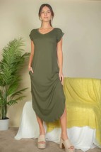 Women&#39;s Hidden Pocket Batwing Sleeve V Neck Long Dress - $19.50