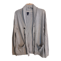 Gap Mens S Sweater Gray Cardigan Striped Gray Shawl Collar Pocket Knitted Button - £15.60 GBP
